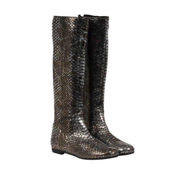 Giuseppe Zanotti Knee High Boots US6.5 EU36.5 SIlver Metallic Croc Embossed